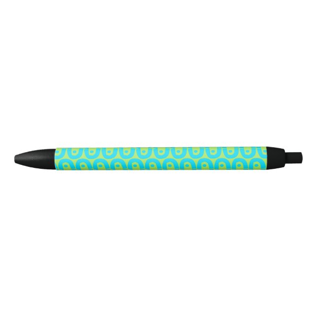 Turquoise and Lime Green Geometric Pattern Black Ink Pen (Front)