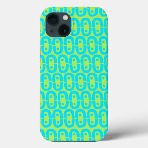 Turquoise and Lime Green Geometric Pattern iPhone 13 Case