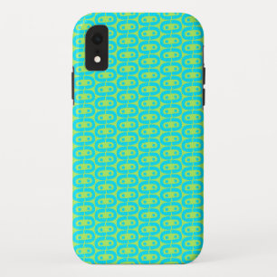Turquoise and Lime Green Geometric Pattern iPhone XR Case