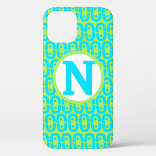 Turquoise and Lime Green Geometric Pattern iPhone 12 Case
