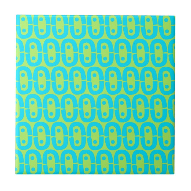 Turquoise and Lime Green Geometric Pattern Ceramic Tile (Front)