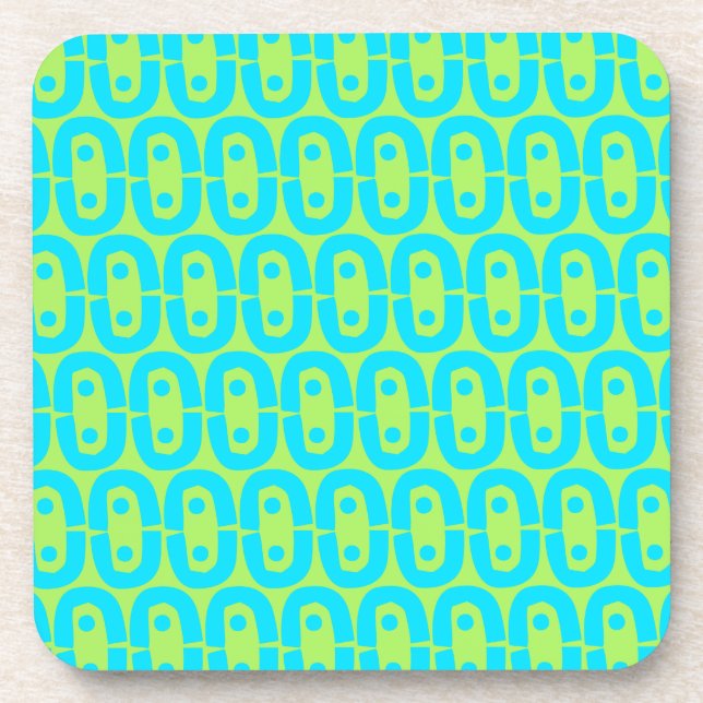 Turquoise and Lime Green Geometric Pattern Coaster (Front)