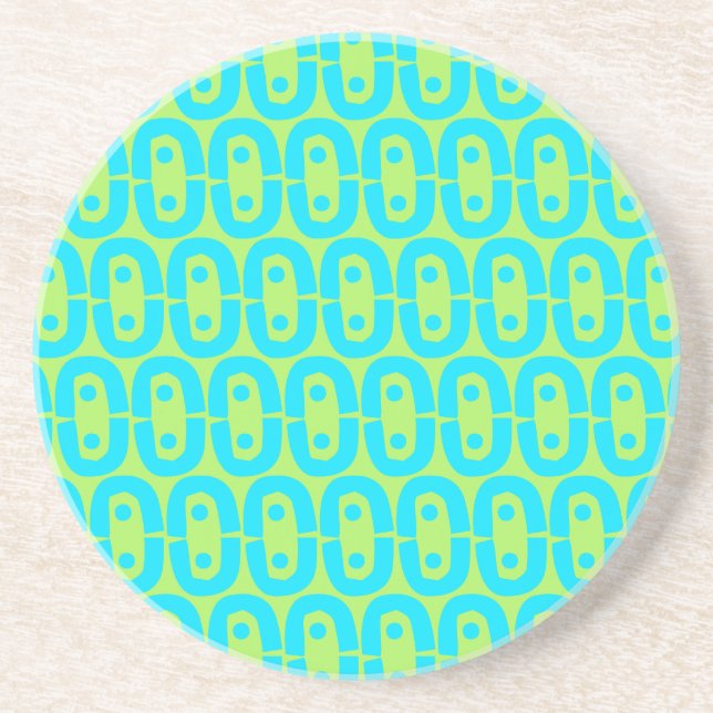 Turquoise and Lime Green Geometric Pattern Coaster (Front)