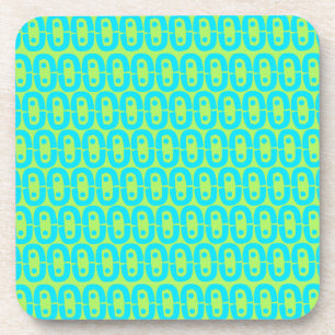 Turquoise and Lime Green Geometric Pattern Coaster
