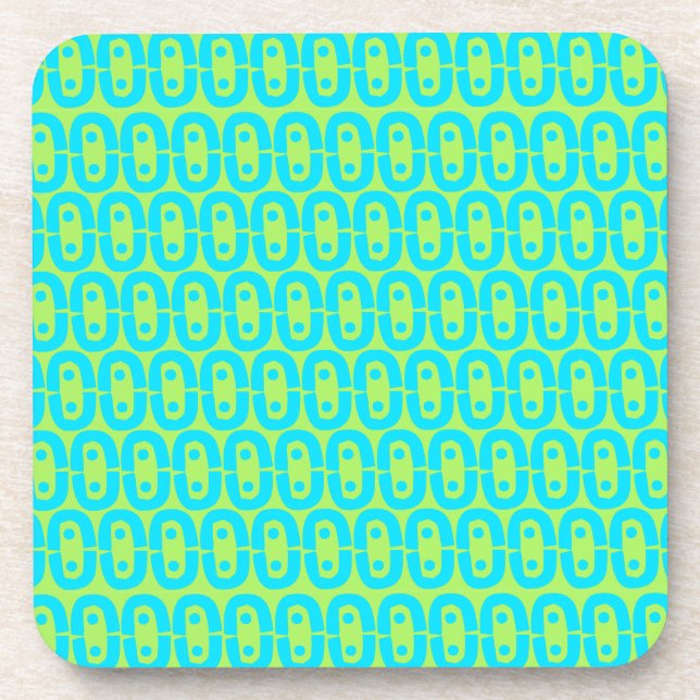 Turquoise and Lime Green Geometric Pattern Coaster (Front)