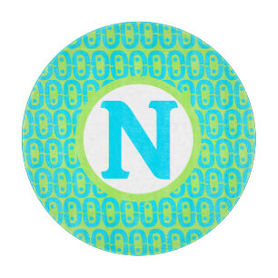 Turquoise and Lime Green Geometric Pattern Cutting Board