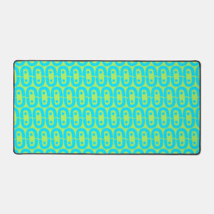 Turquoise and Lime Green Geometric Pattern Desk Mat