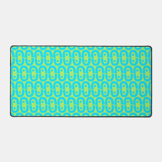 Turquoise and Lime Green Geometric Pattern Desk Mat (Front)