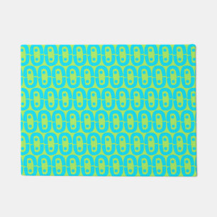 Turquoise and Lime Green Geometric Pattern Doormat