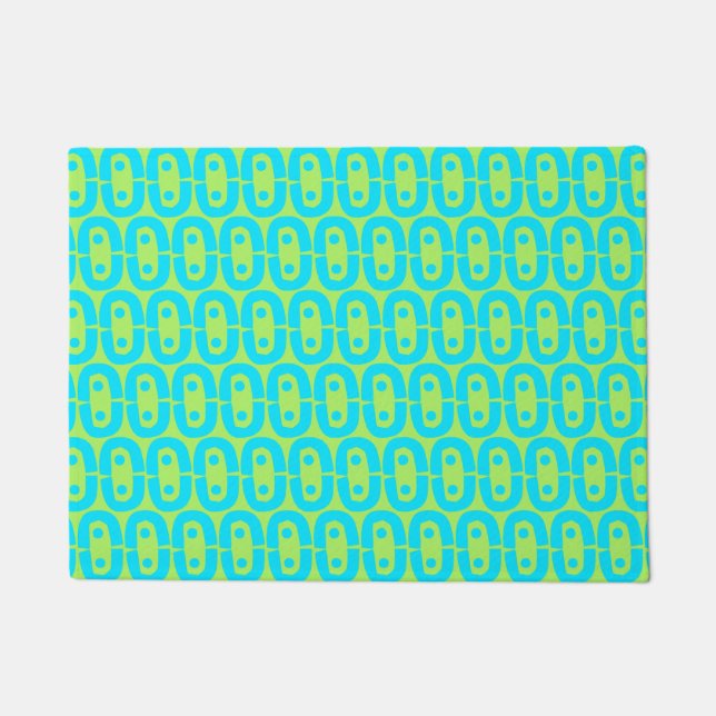 Turquoise and Lime Green Geometric Pattern Doormat (Front)
