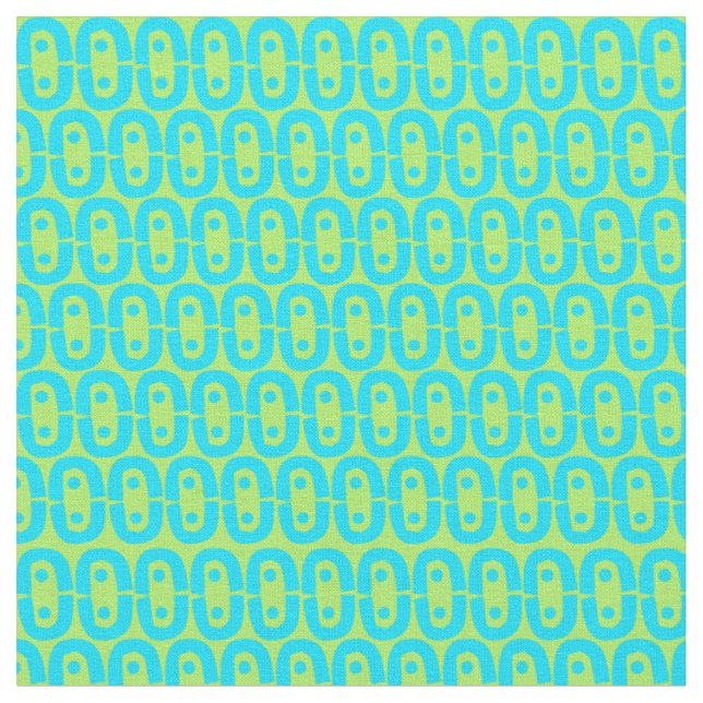 Turquoise and Lime Green Geometric Pattern Fabric (Close Up)