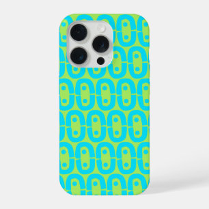 Turquoise and Lime Green Geometric Pattern iPhone 15 Pro Case