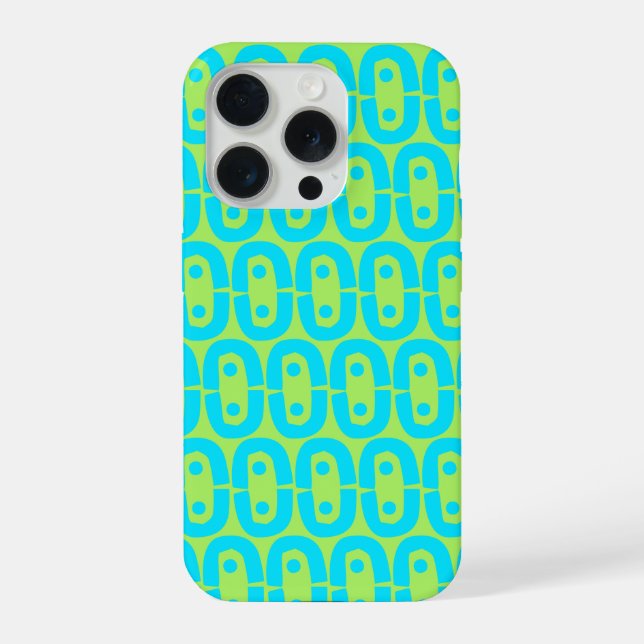 Turquoise and Lime Green Geometric Pattern iPhone Case (Back)