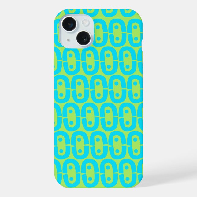 Turquoise and Lime Green Geometric Pattern iPhone Case (Back)