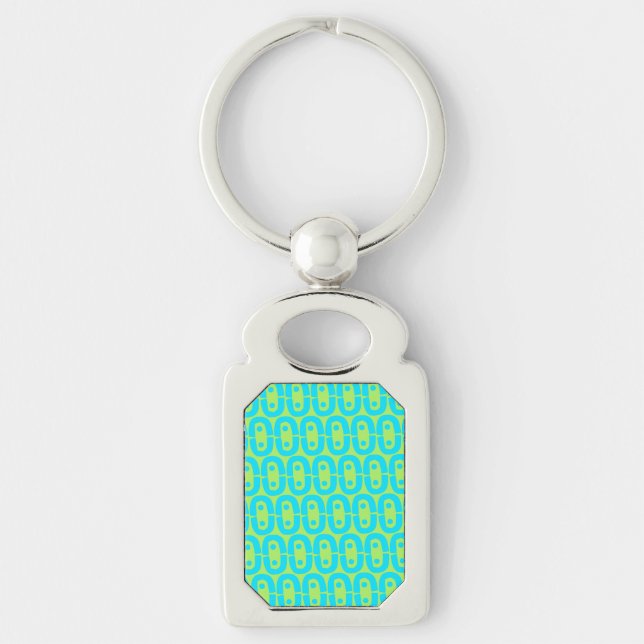 Turquoise and Lime Green Geometric Pattern Key Ring (Front)
