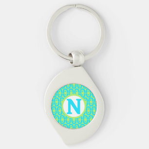 Turquoise and Lime Green Geometric Pattern Key Ring