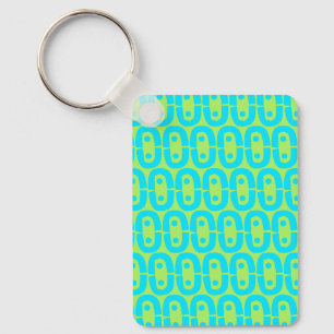 Turquoise and Lime Green Geometric Pattern Key Ring