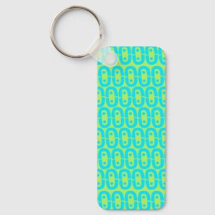 Turquoise and Lime Green Geometric Pattern Key Ring