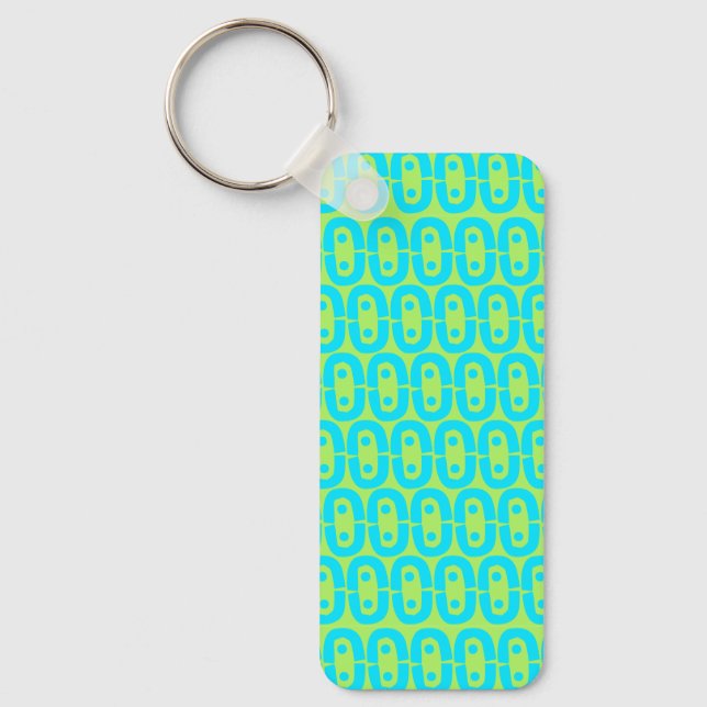 Turquoise and Lime Green Geometric Pattern Key Ring (Front)