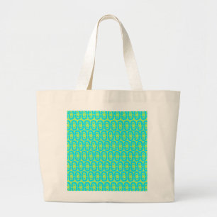 Turquoise and Lime Green Geometric Pattern Large Tote Bag