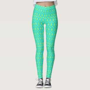 Turquoise and Lime Green Geometric Pattern Leggings
