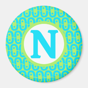 Turquoise and Lime Green Geometric Pattern Magnet