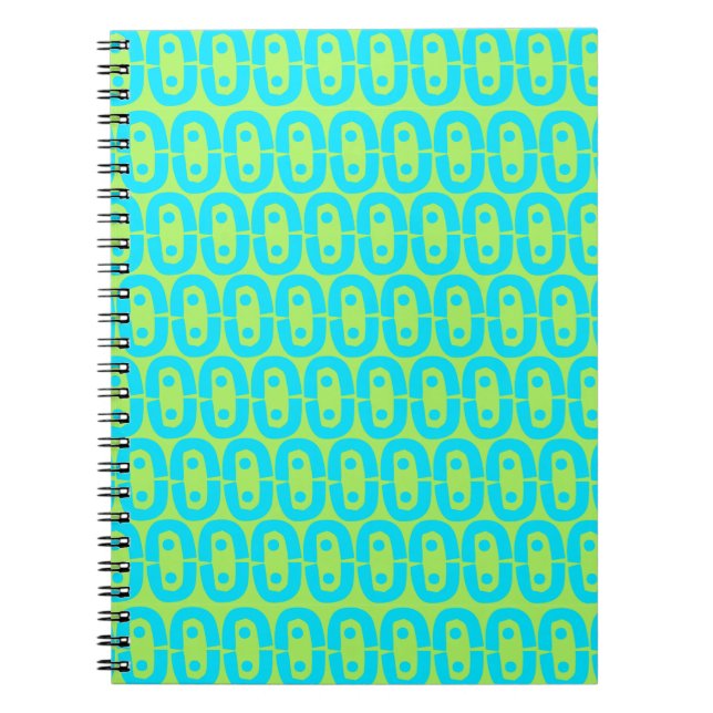 Turquoise and Lime Green Geometric Pattern Notebook (Front)