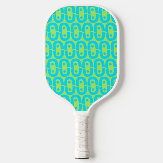 Turquoise and Lime Green Geometric Pattern Pickleball Paddle (Front)