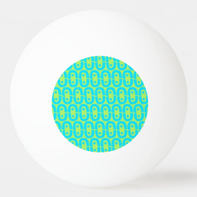 Turquoise and Lime Green Geometric Pattern Ping Pong Ball (Front)