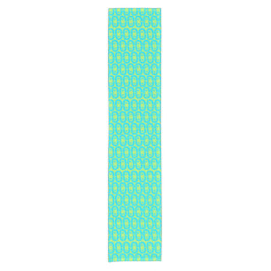 Turquoise and Lime Green Geometric Pattern Short Table Runner
