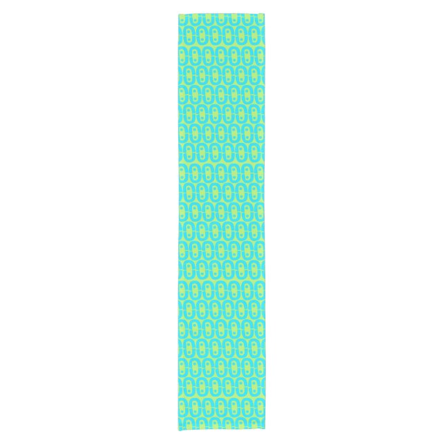 Turquoise and Lime Green Geometric Pattern Short Table Runner (Front)