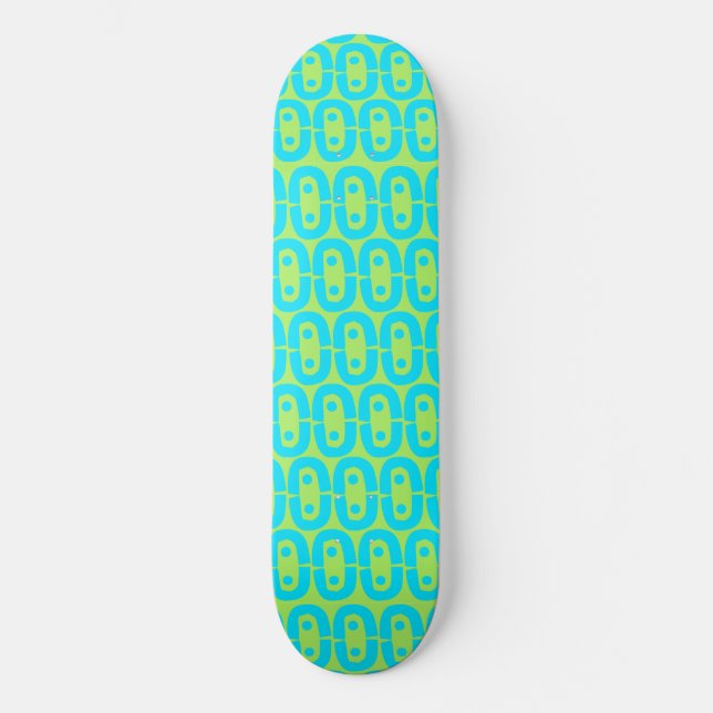Turquoise and Lime Green Geometric Pattern Skateboard (Front)