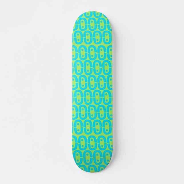Turquoise and Lime Green Geometric Pattern Skateboard (Front)