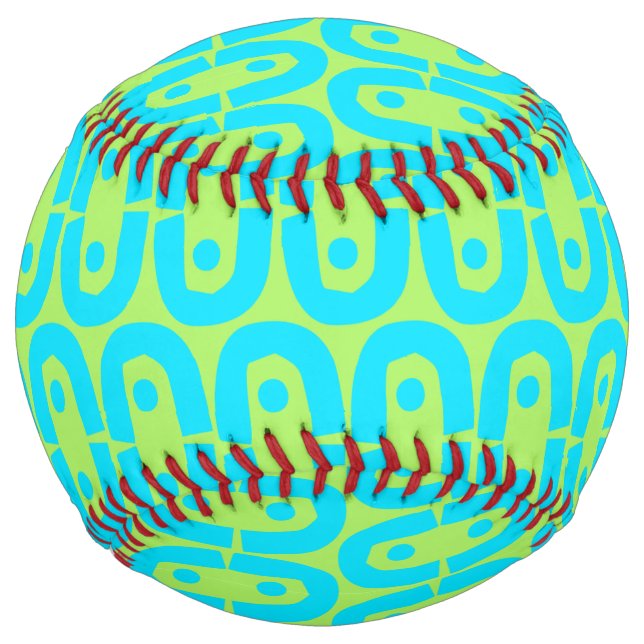 Turquoise and Lime Green Geometric Pattern Softball (Front)