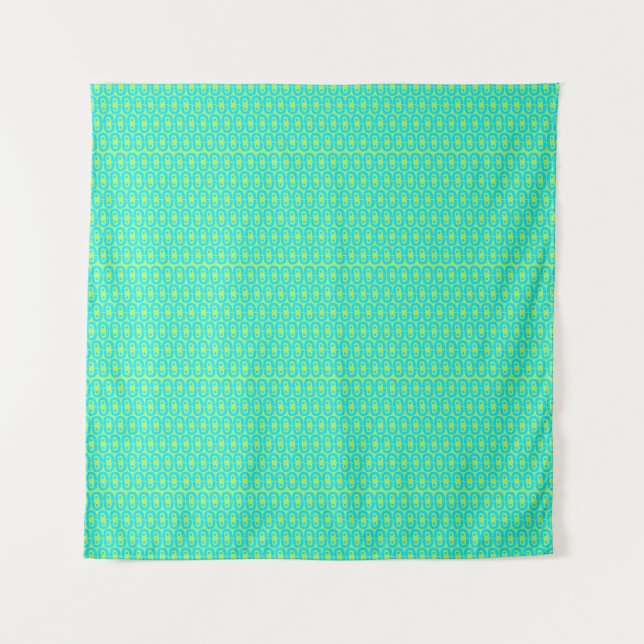 Turquoise and Lime Green Geometric Pattern Tapestry (Front)