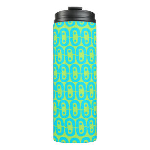Turquoise and Lime Green Geometric Pattern Thermal Tumbler