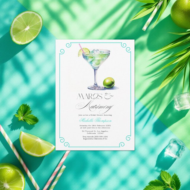 Turquoise and Lime Margs & Matrimony Bridal Shower Invitation (Elegant Margs & Matrimony Bridal Shower Invitation)