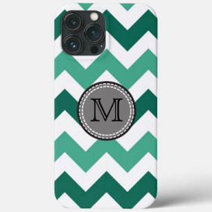 Turquoise and Mint Chevron Zigzag Monogram iPhone 13 Pro Max Case