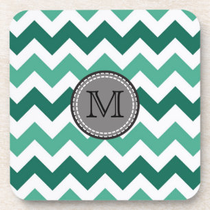 Turquoise and Mint Chevron Zigzag Monogram Coaster