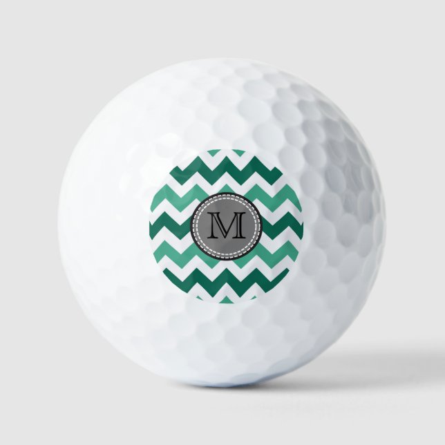 Turquoise and Mint Chevron Zigzag Monogram Golf Balls (Front)