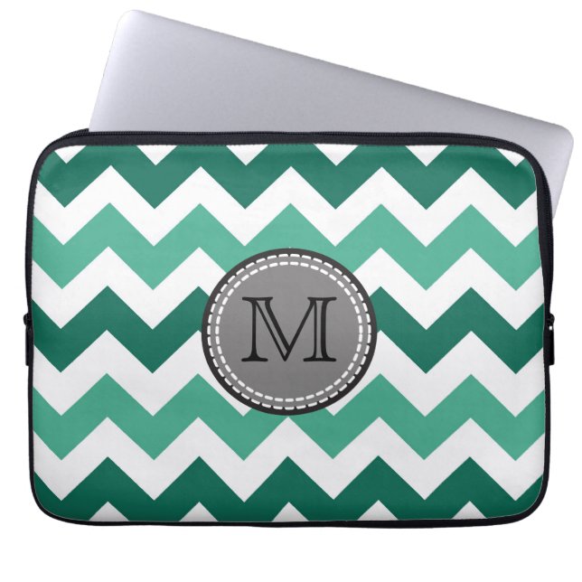 Turquoise and Mint Chevron Zigzag Monogram Laptop Sleeve (Front)