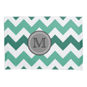 Turquoise and Mint Chevron Zigzag Monogram Pillowcase