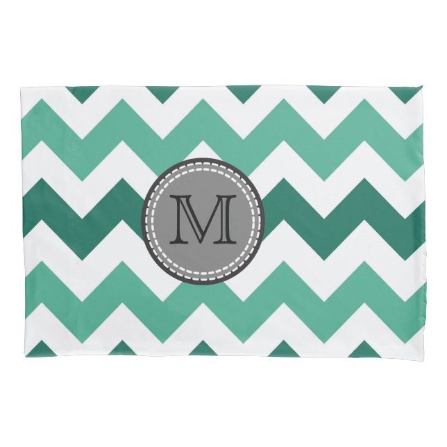 Turquoise and Mint Chevron Zigzag Monogram Pillowcase (Front)