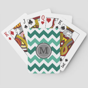 Turquoise and Mint Chevron Zigzag Monogram Playing Cards