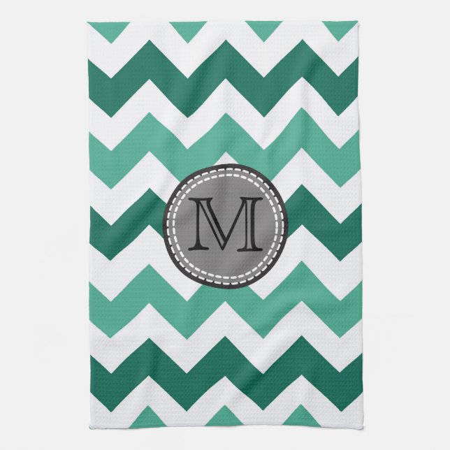 Turquoise and Mint Chevron Zigzag Monogram Tea Towel (Vertical)