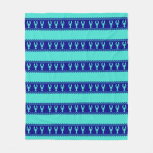Turquoise and Navy Blue Coastal Pattern Lobster Fleece Blanket