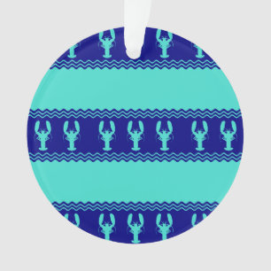 Turquoise and Navy Blue Coastal Pattern Lobster Ornament