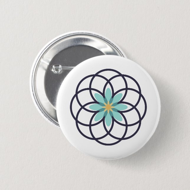 Turquoise and Navy Blue Flower Design 6 Cm Round Badge (Front & Back)