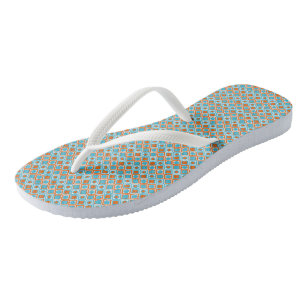 Turquoise and orange diamond pattern thongs
