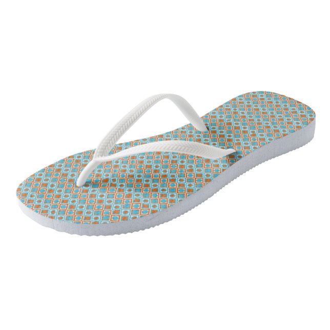 Turquoise and orange diamond pattern thongs (Angled)